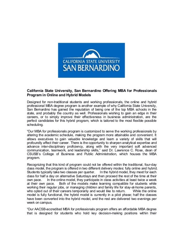 California state university, san bernardino offering mba for professiâ€¦