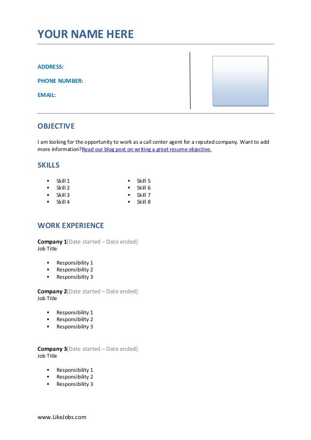 Sample objective resume for call center agent