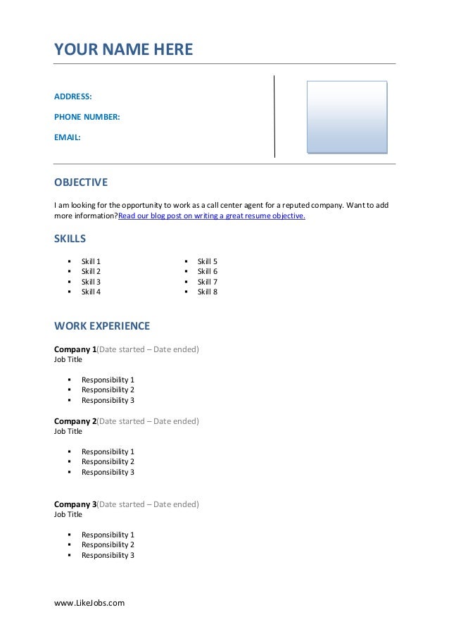 Call center resume samples download