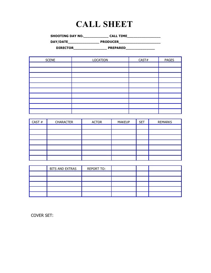 Blank Call Sheet Template
