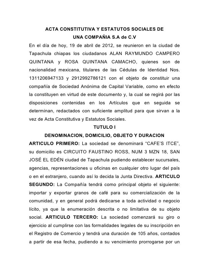 ESTATUTOS DE UNA SOCIEDAD MERCANTIL estatutos de una sociedad mercantil: