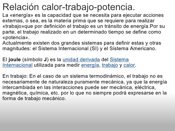 Resultado de imagen para trabajo potencia energia y calor