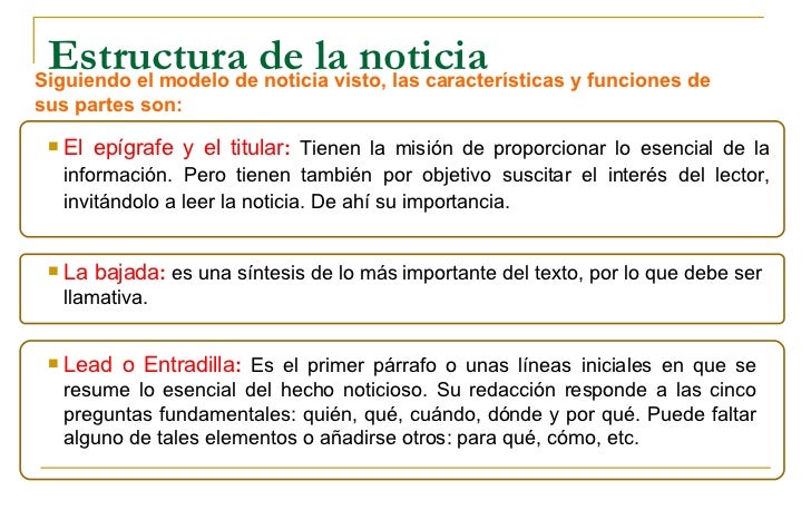 ESTRUCTURA DE UNA NOTICIA estructura de una noticia:
