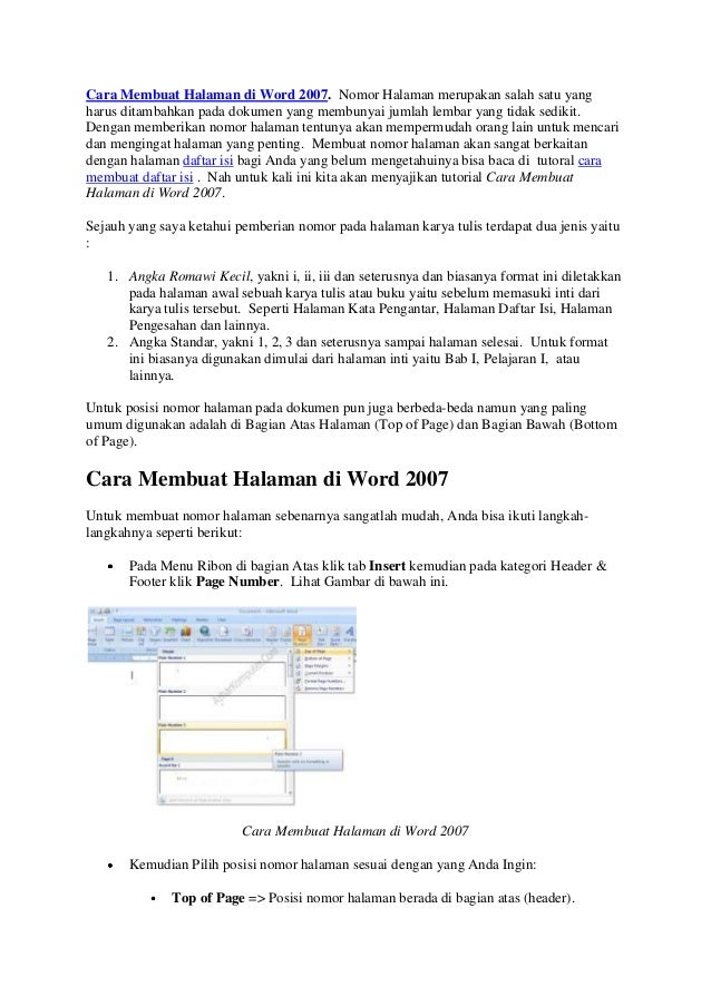Cara Membuat Penomoran Halaman Di Word 2007 | cara membuat halaman di word 2007 Cara Membuat Penomoran Halaman Di Word 2007 | cara membuat halaman di word 2007