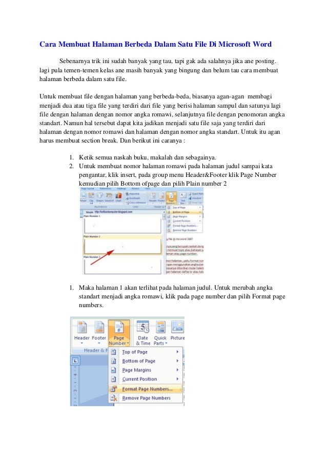 Membuat Halaman Berbeda Dalam 1 File Word | cara membuat nomer halaman berbeda di microsoft word Membuat Halaman Berbeda Dalam 1 File Word | cara membuat nomer halaman berbeda di microsoft word