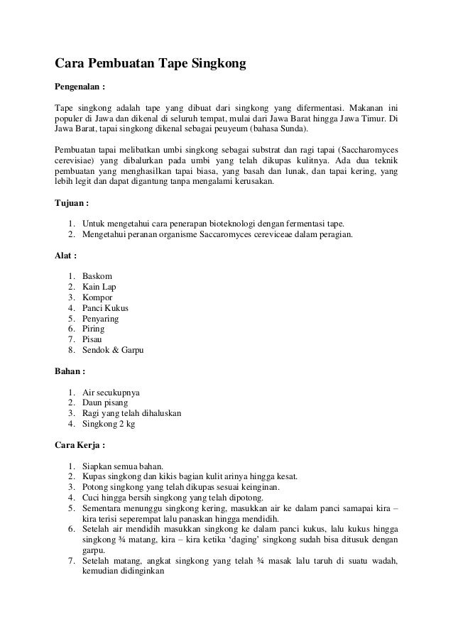 Laporan Praktikum Membuat Tape Singkong | cara pembuatan tape singkong Laporan Praktikum Membuat Tape Singkong | cara pembuatan tape singkong