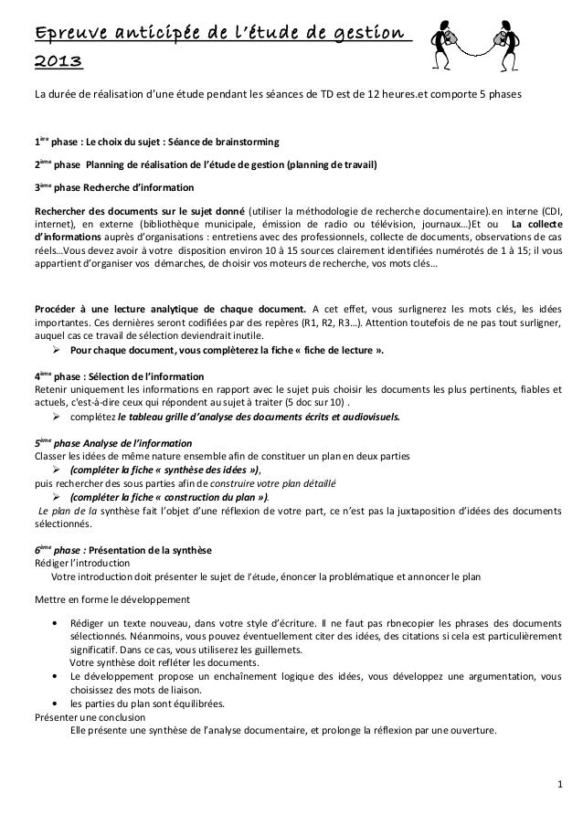 exemple d etude de gestion