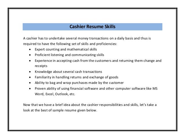 cashier responsibilities for resumes