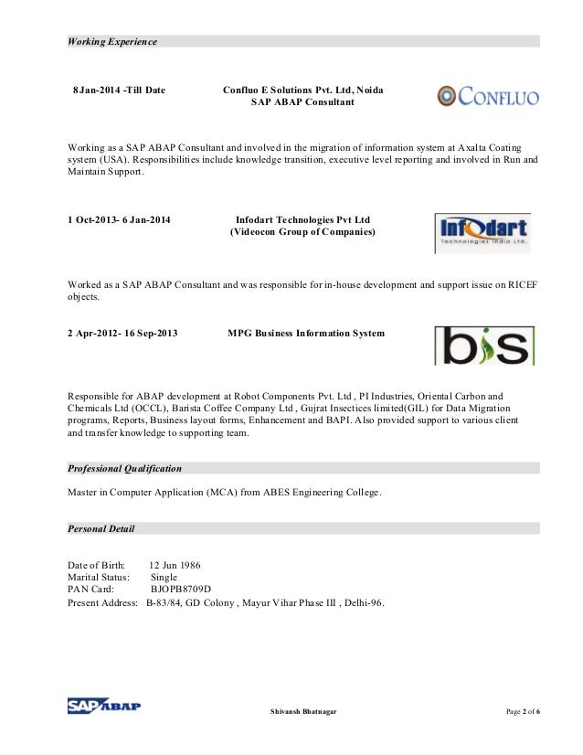 sap abap consultant resumes