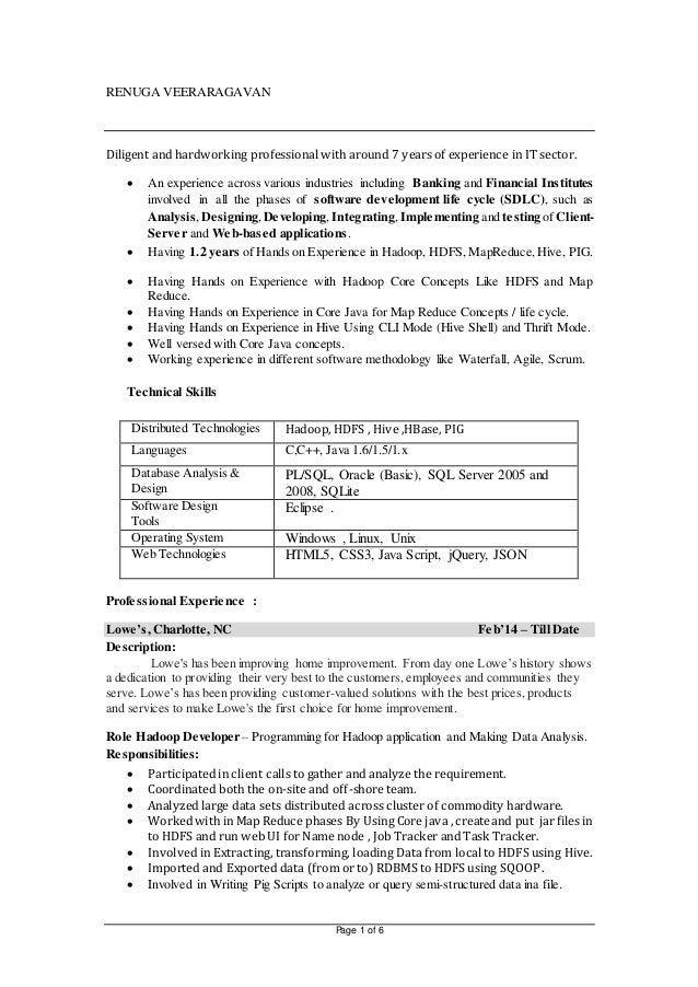 hadoop developer resume renuga veeraragavan resume hadoop hadoop developer resume renuga veeraragavan resume hadoop
