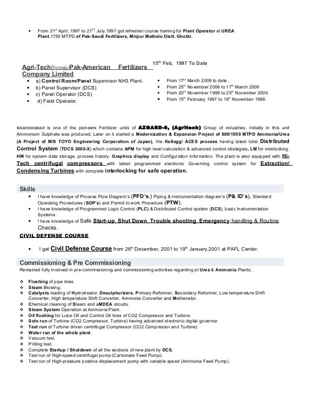 chemical plant operator resume