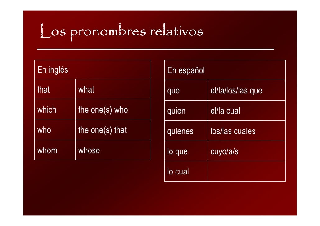 PRONOUNS (PRONOMBRES) Las-conjunciones-y-los-pronombres-relativos-9-728