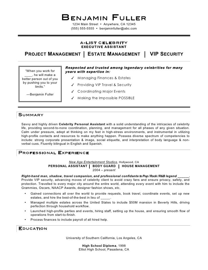 Celebrity Personal Assistant Resume by Mia C. Coleman