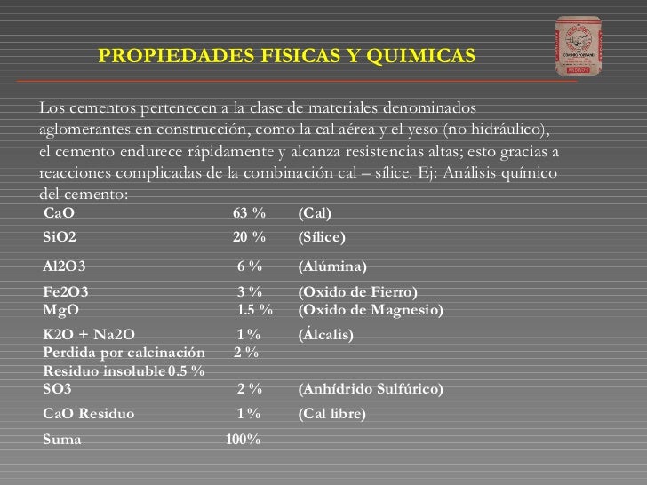 Caracteristicas Fisicas Y Quimicas Del Cemento