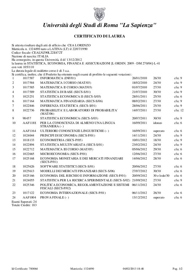 Certificato laureaconesami Certificato laureaconesami