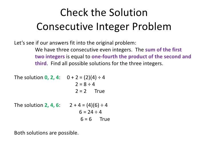 Consecutive even integer problems solutions, examples 