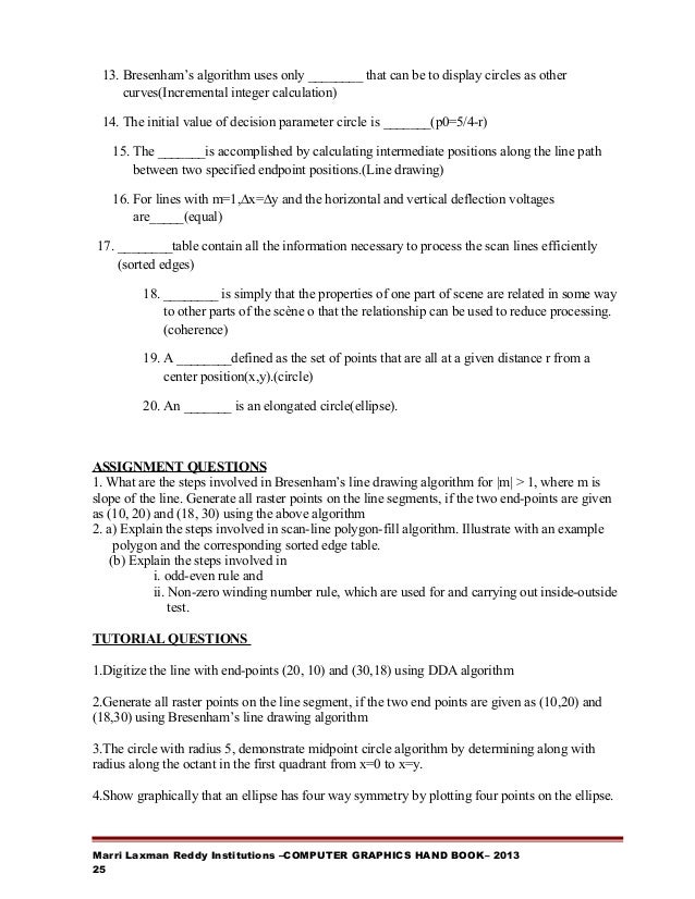 Bresenham Line Drawing Algorithm For All Slopes : Computer graphics hand book
