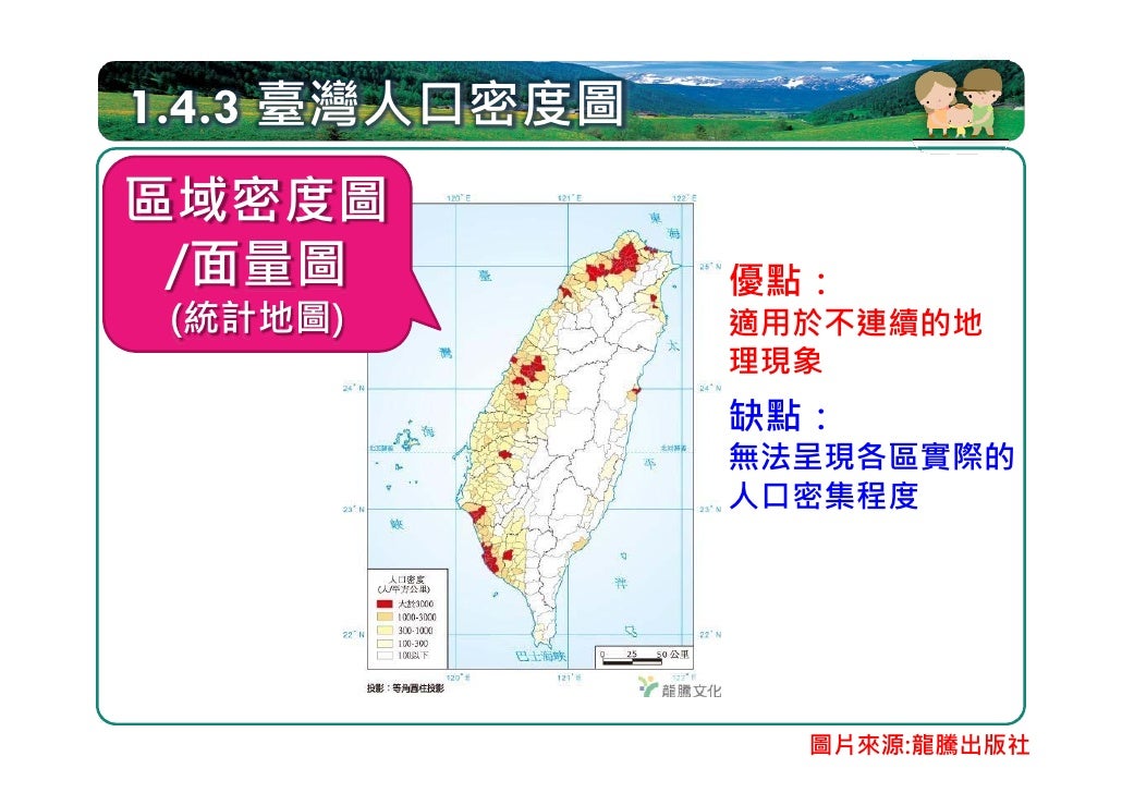 1.4.3 臺灣的人口分布不均
               >
         1. 平原____山地
           ∵山區環境負載力較低
               >
         2. 西部____東部
        ...
