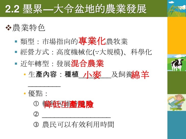 混合農業的工作曆

   農民可以有效利用時
    間
 