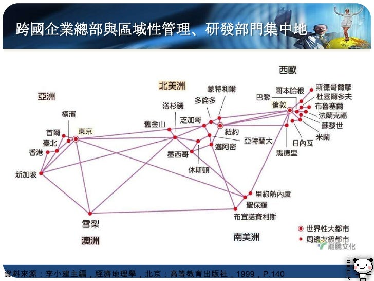 3.3 全球分工的不均衡發展
經濟力愈強國家，企業獲利能力愈強；後
 進國家顯得相對弱勢
  工業產值高所得高資金多研發能力強
   擁有多項產品的開發技術與規格制定能力企
   業獲利能力增強
例如：臺灣資訊用光碟產業，代工產...