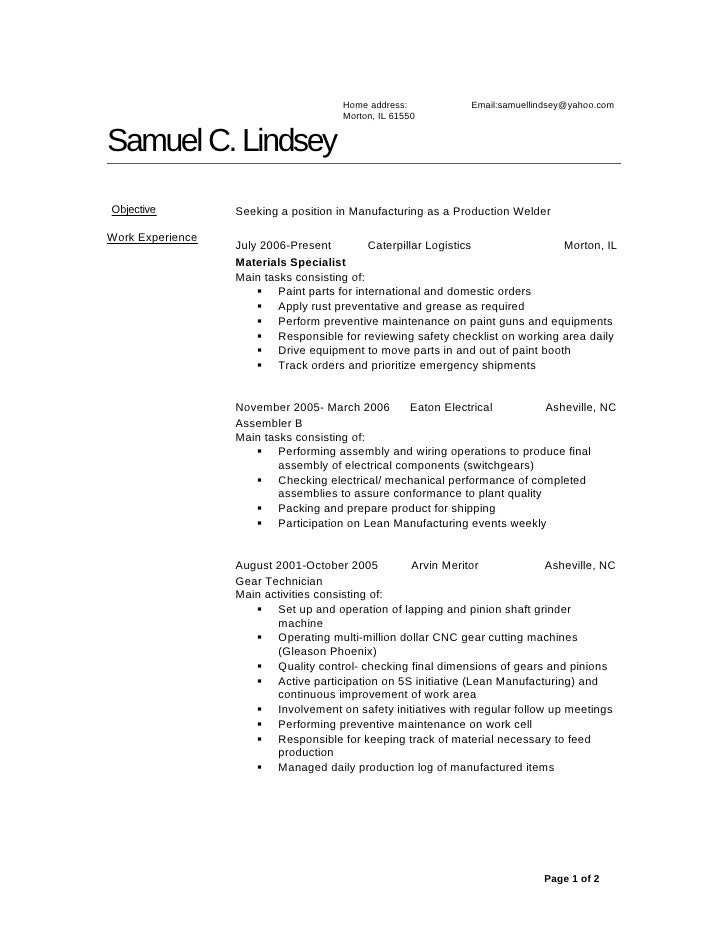 Injection molding technician resume