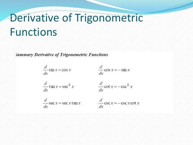 derivative of trigonometric functions examples pdf