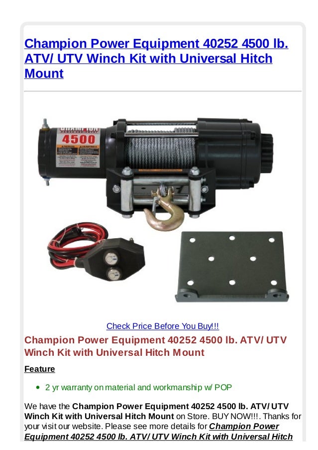 Champion power equipment 40252 4500 lb. atv utv winch kit with univer…