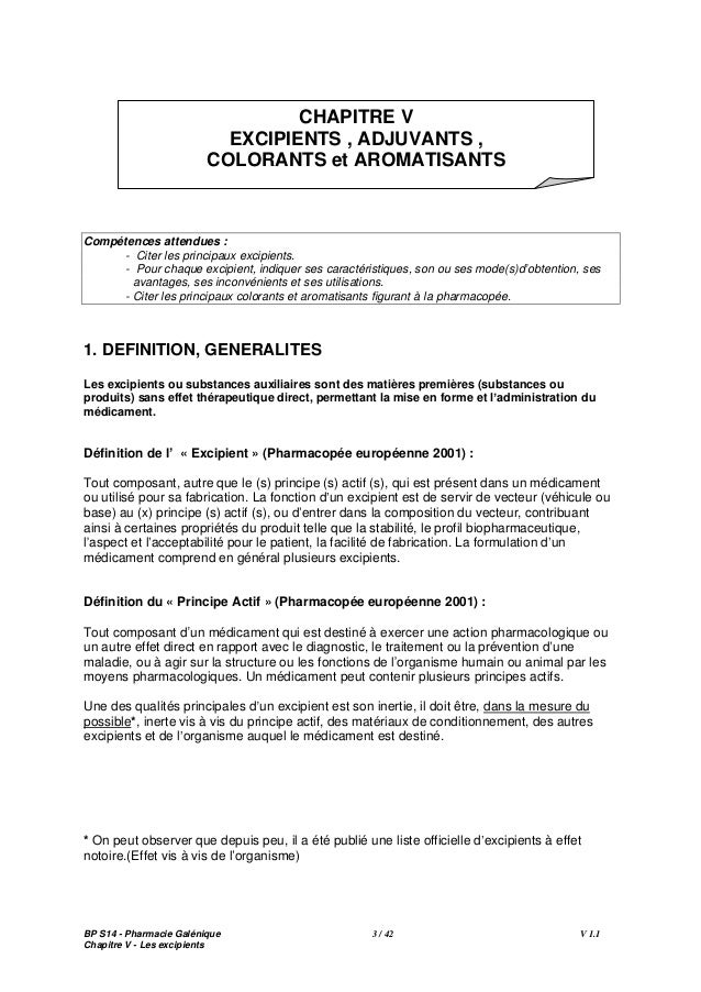 Chapitre 6 Les excipients Chapitre 6 Les excipients