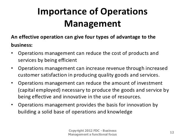 The Importance Of The Operations Manager Is