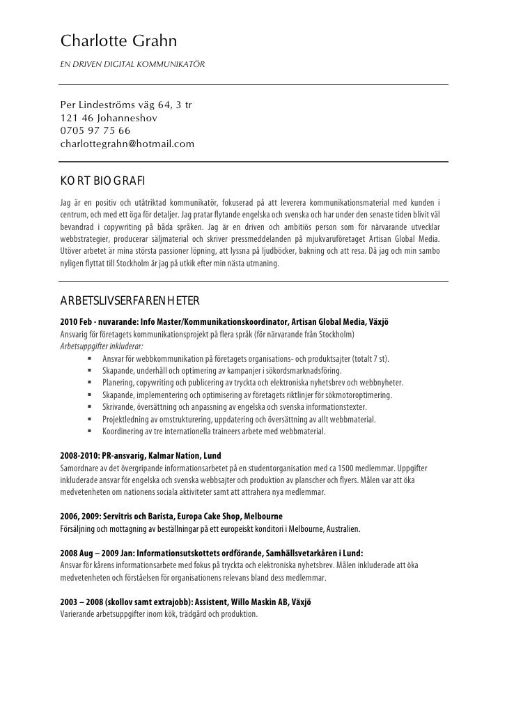 Charlotte Grahn CV svenska