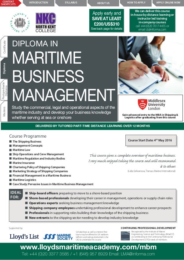 Diploma in Maritime Business Management by Lloyds Maritime Academy