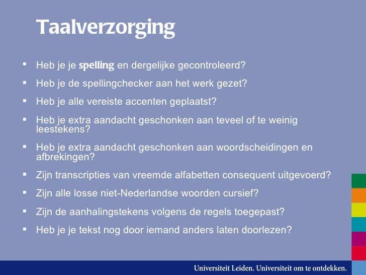 Checklist de vormgeving van het werkstuk