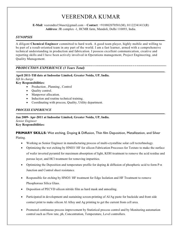 chemical resume samples