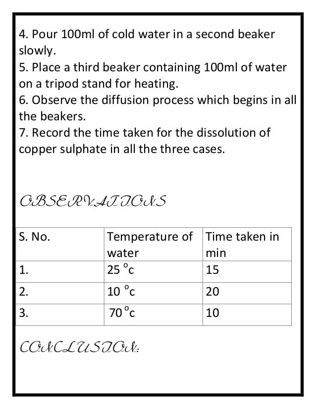 Study of Diffusion of solids in Liquids