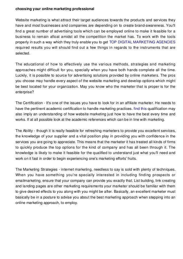Choosing Your Internet Marketing Professional Choosing Your Internet Marketing Professional