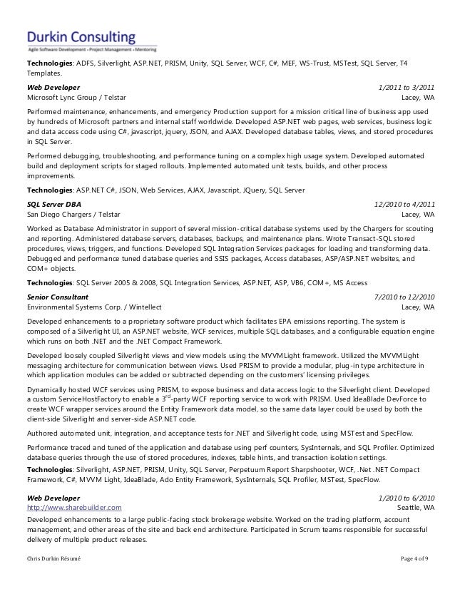 sample resume for sql server dba