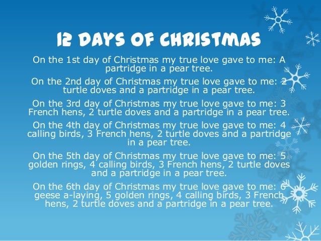 12 Days Of Christmas My Teacher Gave To Me Lyrics Christmas Carols