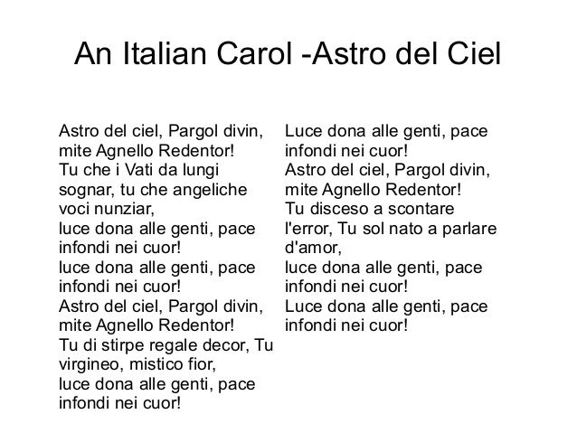 Astro Del Ciel Testo Italiano Christmas ingles