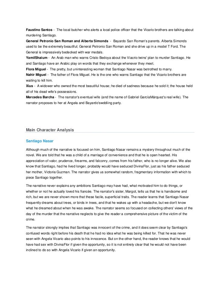 chronicle of a death foretold and perfume english literature essay World literature essay on 'chronicle of a death foretold' by gabriel garcía márquez the entanglement of reality and fiction in chronicle of a death foretold is such that readers and characters alike can seldom distinguish one from the other. chronicle of a death foretold and perfume english literature essay World literature essay on 'chronicle of a death foretold' by gabriel garcía márquez the entanglement of reality and fiction in chronicle of a death foretold is such that readers and characters alike can seldom distinguish one from the other.