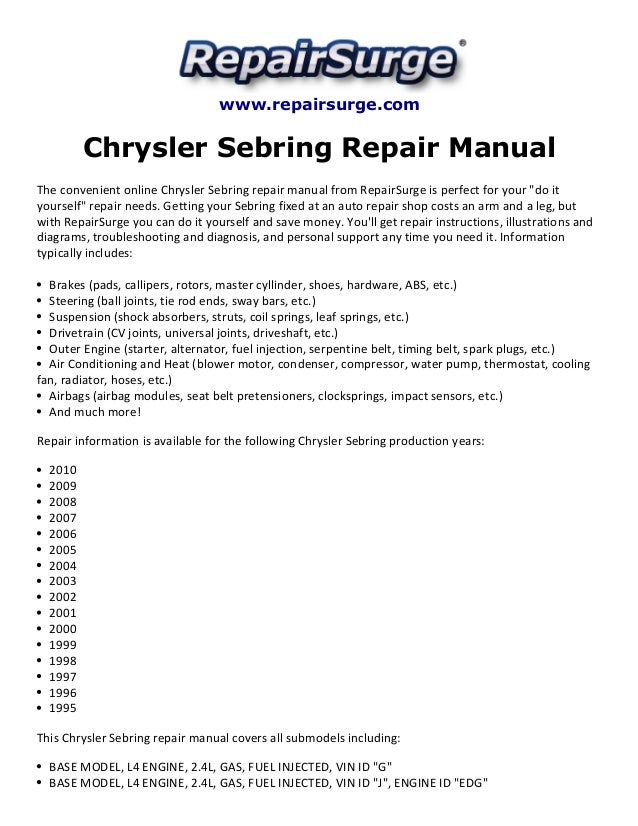 Chrysler sebring manual repair #1
