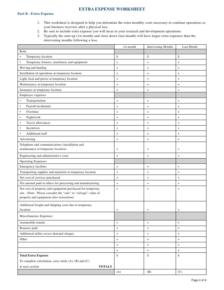 free business income and expense worksheet