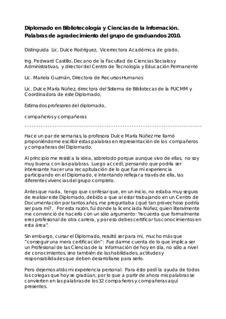 Palabras de agradecimiento del grupo de graduandos 2010, por: Lien Qu Palabras de agradecimiento del grupo de graduandos 2010, por: Lien Qu