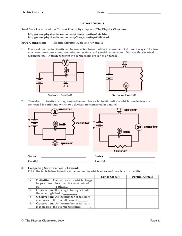 Electrical Circuits Worksheet Electrical Circuits Worksheet