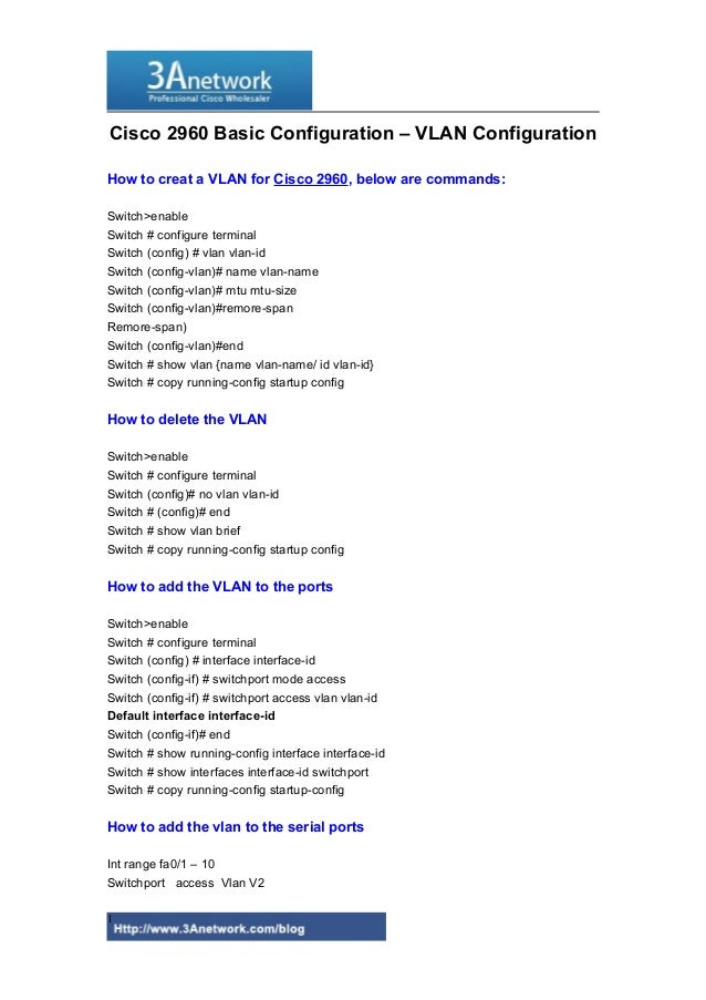 Cisco 2960 basic configuration vlan configuration