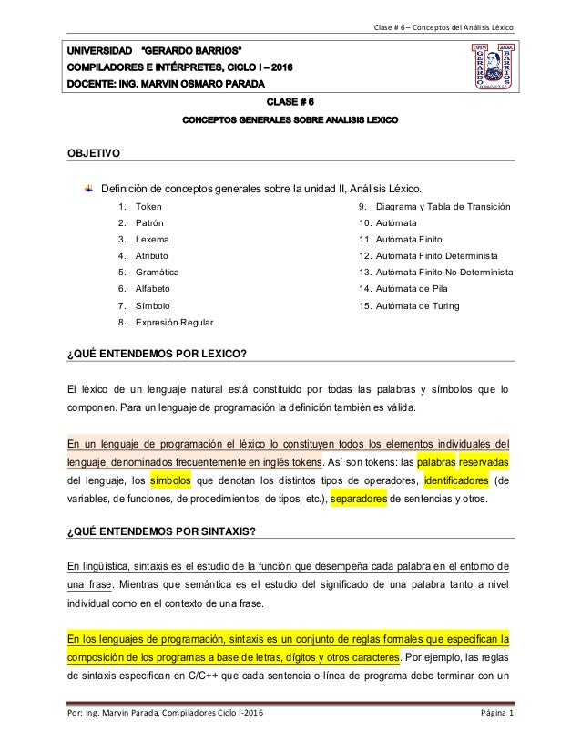 COMPILADORES LEXICO compiladores lexico: