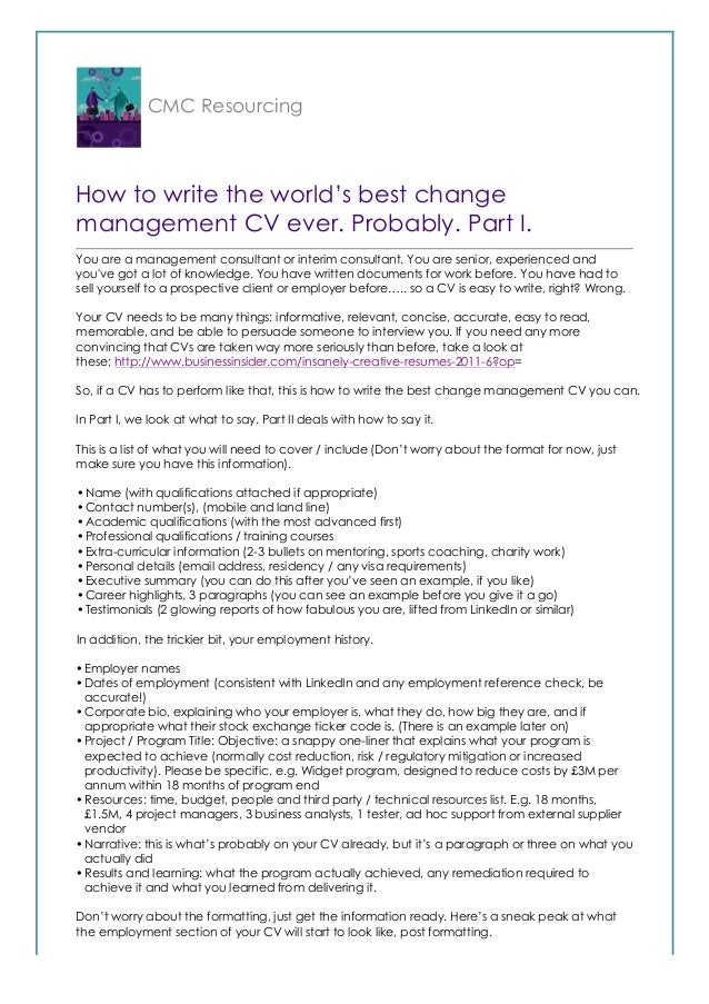 how to write the world u0026 39 s best change management cv  probably