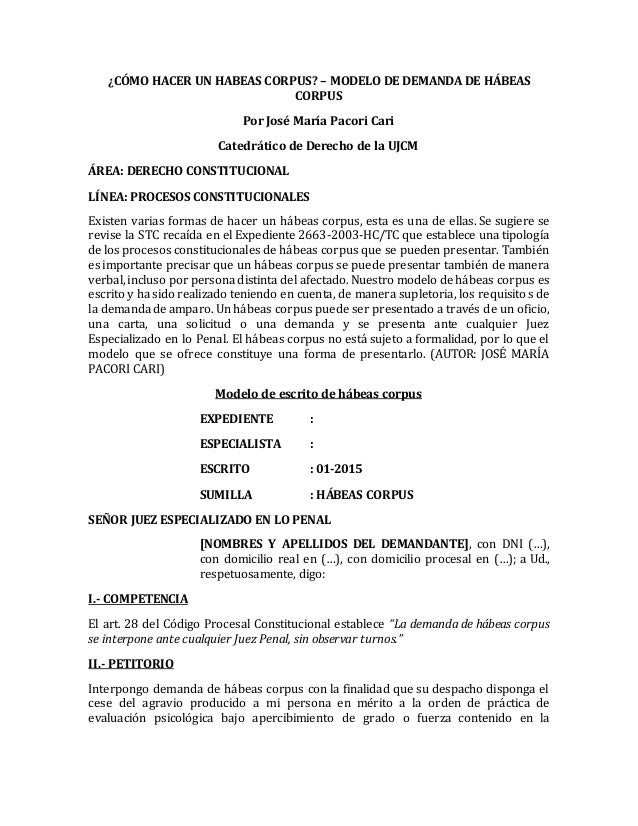 HABEAS CORPUS MODELO habeas corpus modelo: