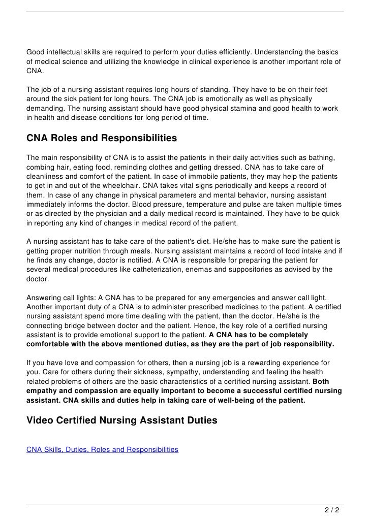 responsibilities of a nursing assistant