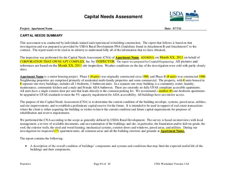 Capital Needs Assessment Template