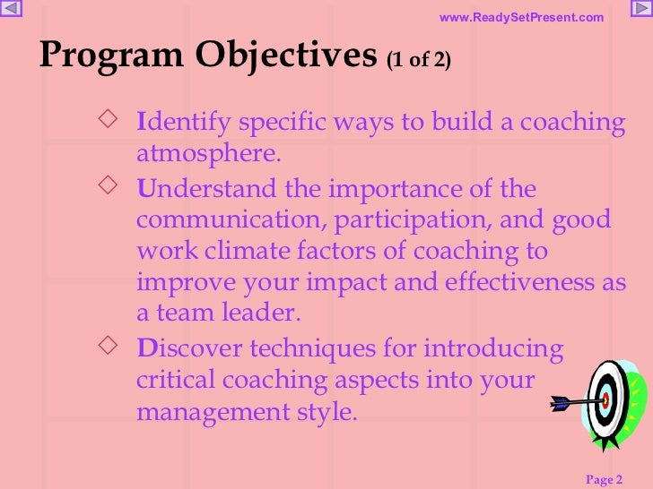 coaching skills powerpoint team leader objectives examples